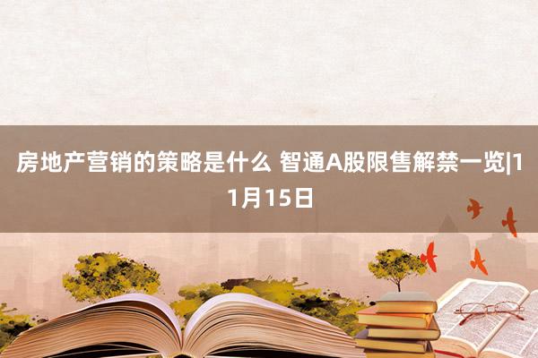 房地产营销的策略是什么 智通A股限售解禁一览|11月15日