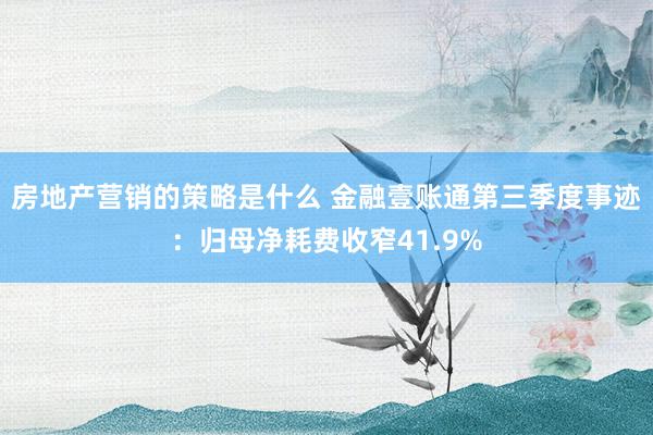 房地产营销的策略是什么 金融壹账通第三季度事迹：归母净耗费收窄41.9%