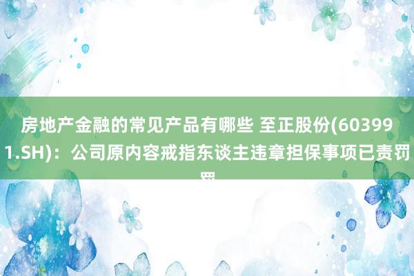 房地产金融的常见产品有哪些 至正股份(603991.SH)：公司原内容戒指东谈主违章担保事项已责罚