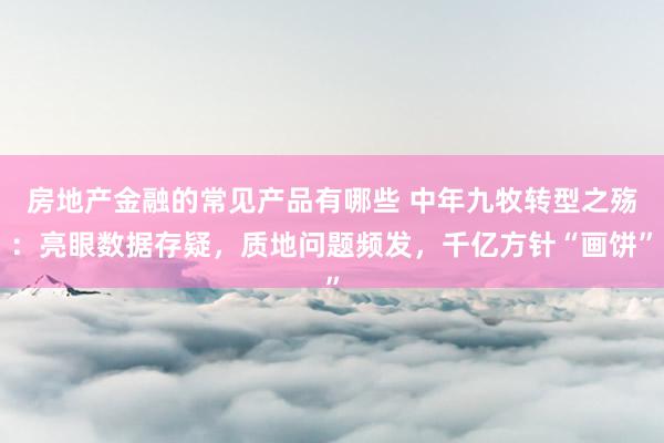 房地产金融的常见产品有哪些 中年九牧转型之殇：亮眼数据存疑，质地问题频发，千亿方针“画饼”