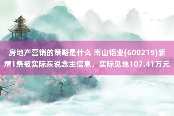 房地产营销的策略是什么 南山铝业(600219)新增1条被实际东说念主信息，实际见地107.41万元