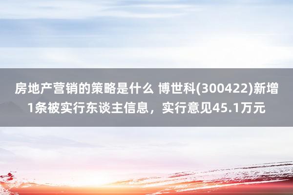 房地产营销的策略是什么 博世科(300422)新增1条被实行东谈主信息，实行意见45.1万元