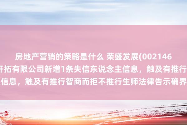 房地产营销的策略是什么 荣盛发展(002146)控股的怀来荣峰房地产开拓有限公司新增1条失信东说念主信息，触及有推行智商而拒不推行生师法律告示确界说务动作