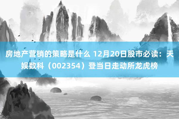 房地产营销的策略是什么 12月20日股市必读：天娱数科（002354）登当日走动所龙虎榜