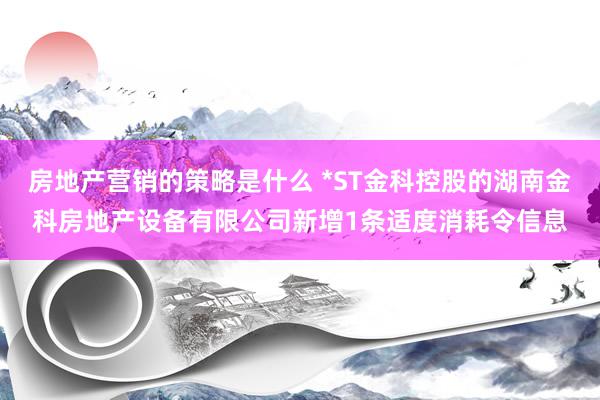 房地产营销的策略是什么 *ST金科控股的湖南金科房地产设备有限公司新增1条适度消耗令信息