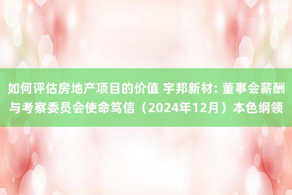 如何评估房地产项目的价值 宇邦新材: 董事会薪酬与考察委员会使命笃信（2024年12月）本色纲领