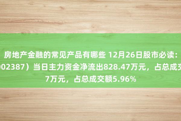 房地产金融的常见产品有哪些 12月26日股市必读：维信诺（002387）当日主力资金净流出828.47万元，占总成交额5.96%