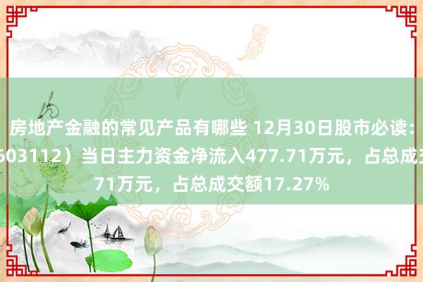 房地产金融的常见产品有哪些 12月30日股市必读：华翔股份（603112）当日主力资金净流入477.71万元，占总成交额17.27%