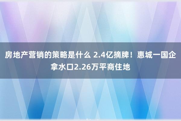 房地产营销的策略是什么 2.4亿摘牌！惠城一国企拿水口2.26万平商住地