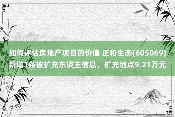 如何评估房地产项目的价值 正和生态(605069)新增1条被扩充东谈主信息，扩充地点9.21万元