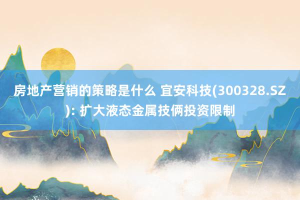 房地产营销的策略是什么 宜安科技(300328.SZ): 扩大液态金属技俩投资限制