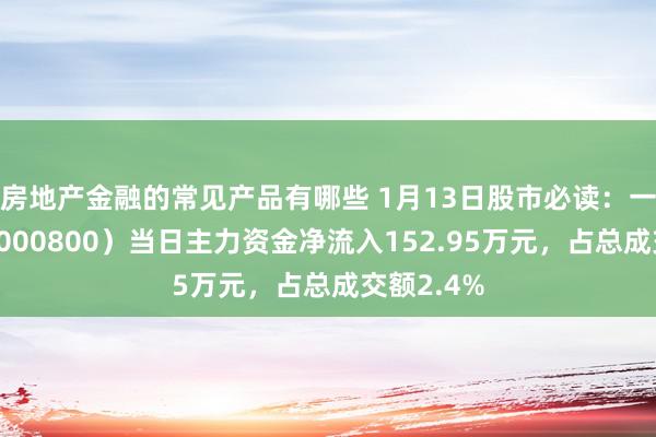 房地产金融的常见产品有哪些 1月13日股市必读：一汽目田（000800）当日主力资金净流入152.95万元，占总成交额2.4%