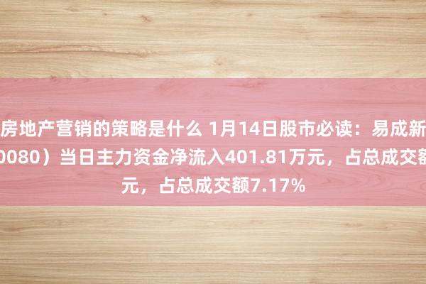 房地产营销的策略是什么 1月14日股市必读：易成新能（300080）当日主力资金净流入401.81万元，占总成交额7.17%