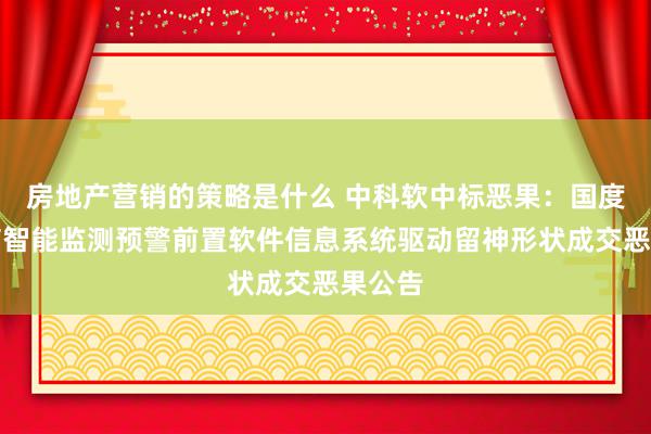 房地产营销的策略是什么 中科软中标恶果：国度传染病智能监测预警前置软件信息系统驱动留神形状成交恶果公告