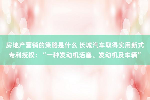 房地产营销的策略是什么 长城汽车取得实用新式专利授权：“一种发动机活塞、发动机及车辆”