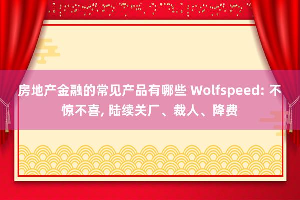 房地产金融的常见产品有哪些 Wolfspeed: 不惊不喜, 陆续关厂、裁人、降费