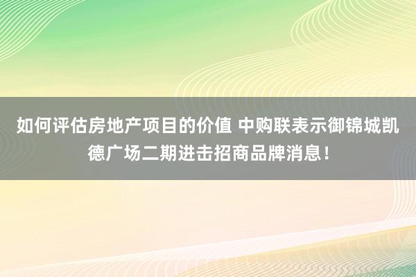 如何评估房地产项目的价值 中购联表示御锦城凯德广场二期进击招商品牌消息！