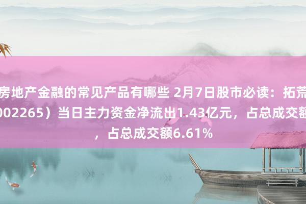 房地产金融的常见产品有哪些 2月7日股市必读：拓荒工业（002265）当日主力资金净流出1.43亿元，占总成交额6.61%