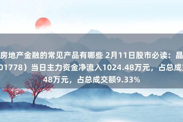 房地产金融的常见产品有哪些 2月11日股市必读：晶科科技（601778）当日主力资金净流入1024.48万元，占总成交额9.33%