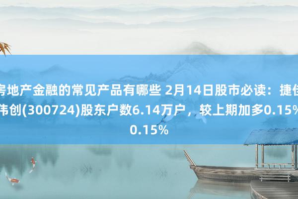 房地产金融的常见产品有哪些 2月14日股市必读：捷佳伟创(300724)股东户数6.14万户，较上期加多0.15%