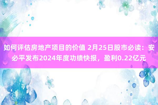 如何评估房地产项目的价值 2月25日股市必读：安必平发布2024年度功绩快报，盈利0.22亿元