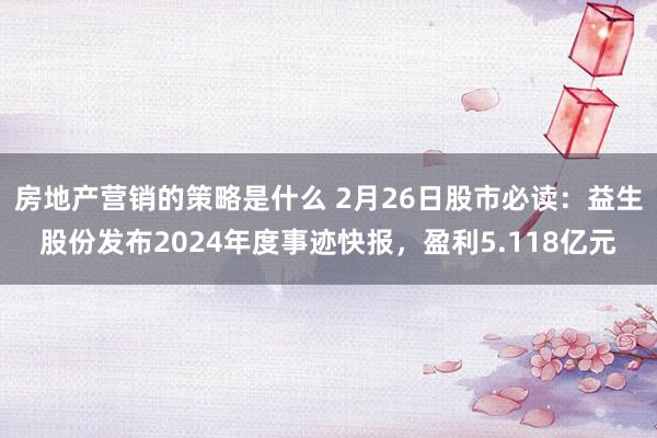 房地产营销的策略是什么 2月26日股市必读：益生股份发布2024年度事迹快报，盈利5.118亿元