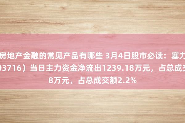 房地产金融的常见产品有哪些 3月4日股市必读：塞力医疗（603716）当日主力资金净流出1239.18万元，占总成交额2.2%