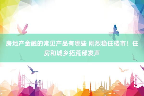 房地产金融的常见产品有哪些 刚烈稳住楼市！住房和城乡拓荒部发声