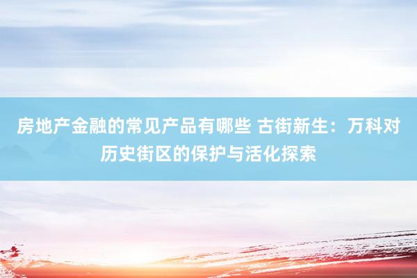 房地产金融的常见产品有哪些 古街新生：万科对历史街区的保护与活化探索