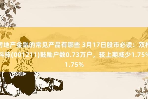 房地产金融的常见产品有哪些 3月17日股市必读：双枪科技(001211)鼓励户数0.73万户，较上期减少1.75%