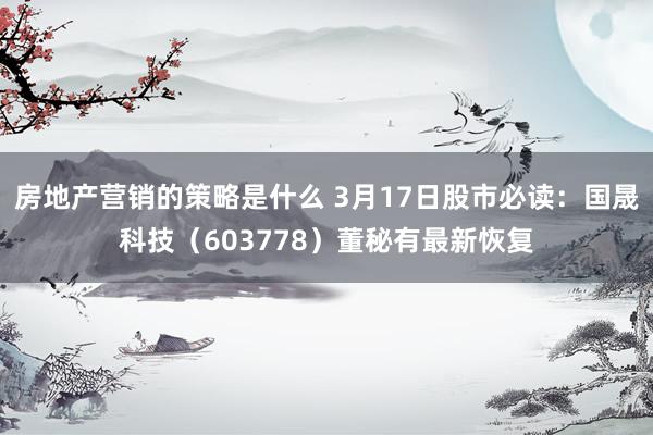 房地产营销的策略是什么 3月17日股市必读：国晟科技（603778）董秘有最新恢复